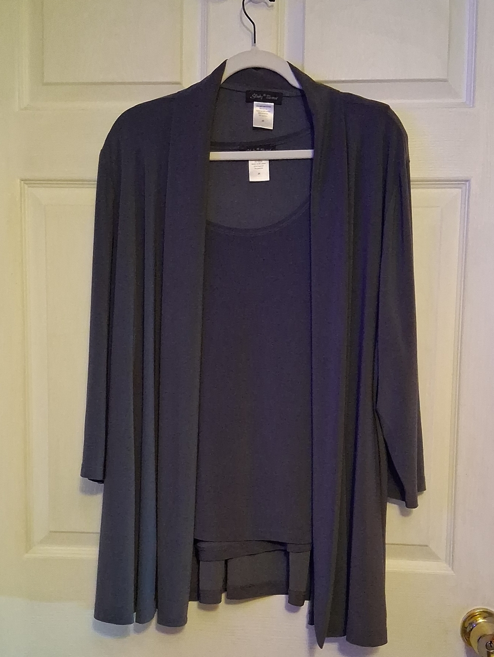Slinky Brand Dark Gray Open-Front Cardigan with Matching Tank
